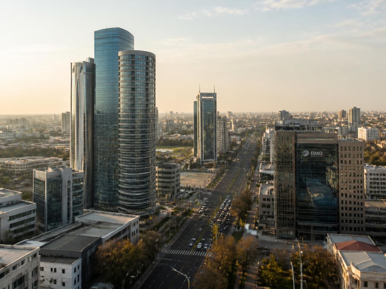 Modern Tashkent skyline and boulevards